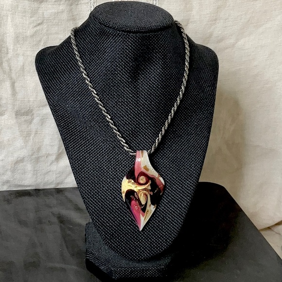 Murano Jewelry - Vtg(1970)Silver&Black Necklace With Murano Glass Heart Shaped Pendant